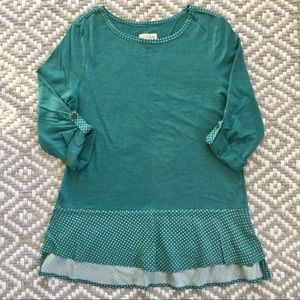 NWT Maison Jules Green Roll Sleeve Polka Dot Top